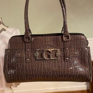Guess Elegant Brown Crocodile-Embossed Handbag